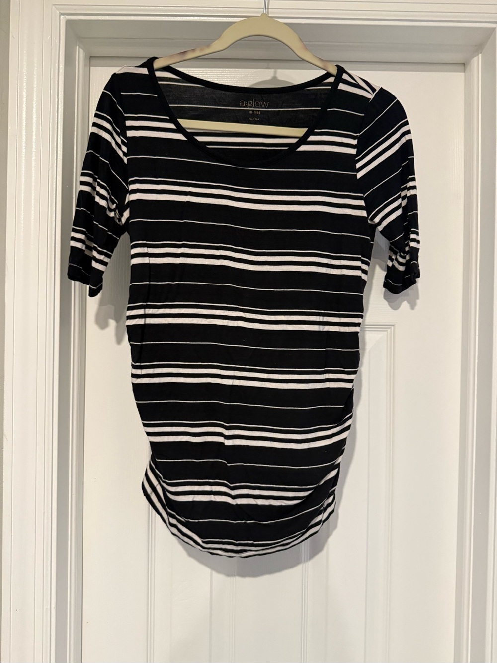 a:glow Black and White Striped Scoop Neck Short Sleeve Maternity Top size medium
